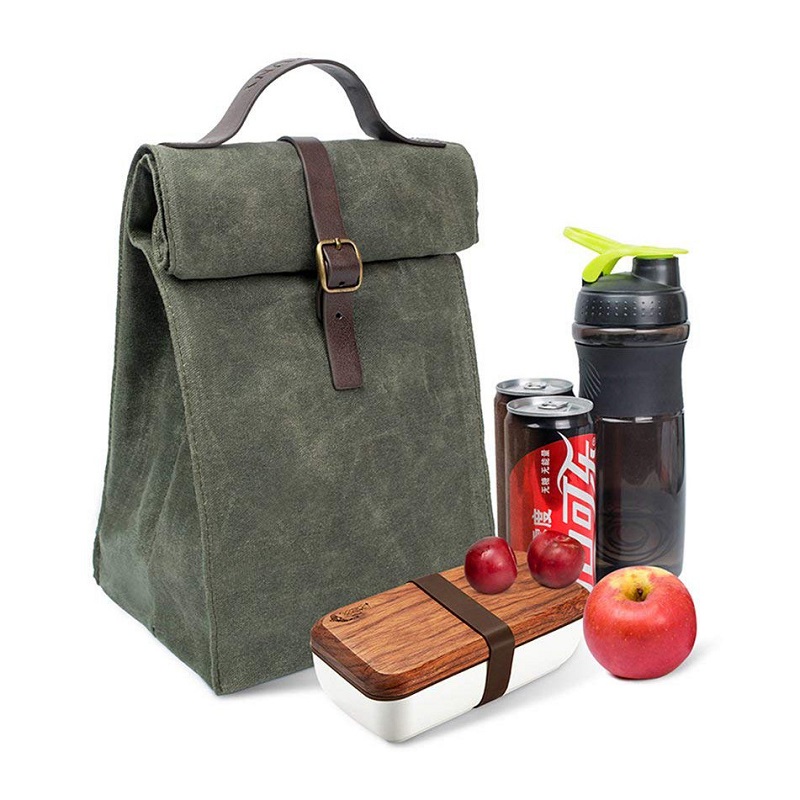 SGC29 Personalizado Easy Carry Travel Diseño vintage Bolsa de almuerzo de lona encerada aislada Tote Bolsa de sándwich reutilizable Refrigerador térmico
