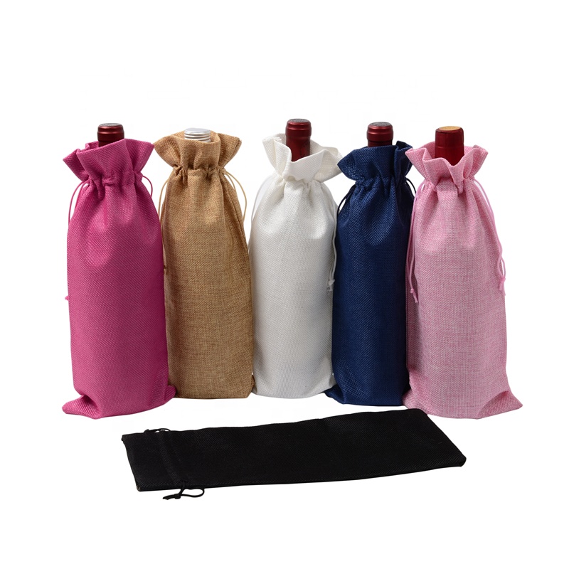 Sgs53 campo yute bruto saco de vino lácteo tapa de botella botella reutilizable envasado de regalo Bolsa Bolsa de vino